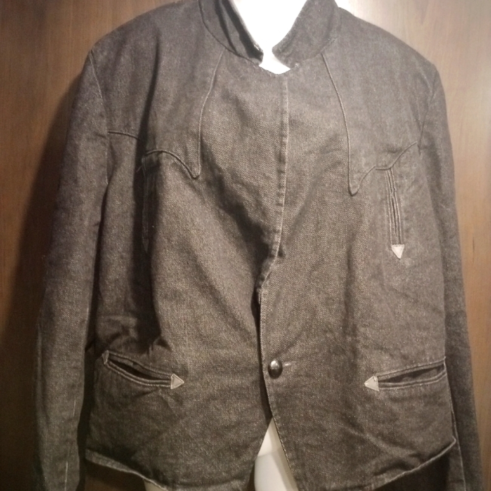 Vintage Pioneer Wear sz 46 light great western denim & leather jean jacket